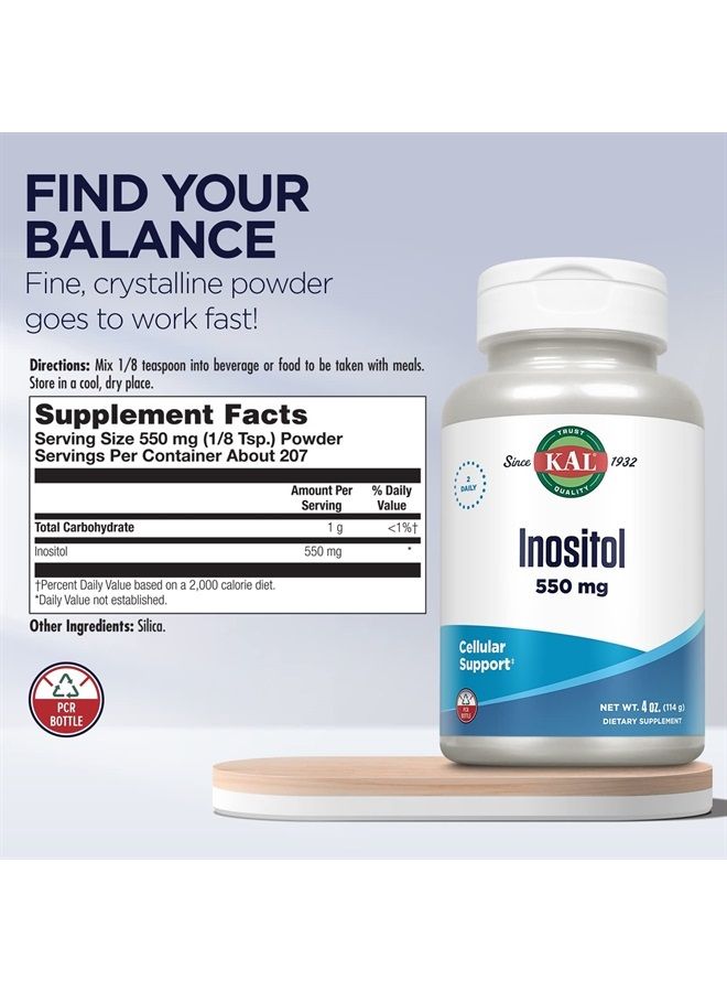 KAL Inositol Powder 550mg, Brain Health, Nervous System & Mood Support Supplement, Cellular Health Support, Enhanced Absorption Formula, Easy to Mix, Approx. 207 Servings, 4oz - Image 3
