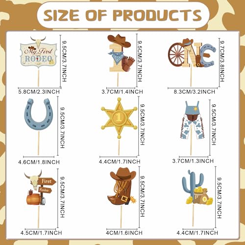 Wxiben My First Rodeo Decorations Boy 36PCS First Rodeo Cupcake Topper Birthday Decor Western Cowboy 1st Bday Party Cake Decor Supplies - Image 5
