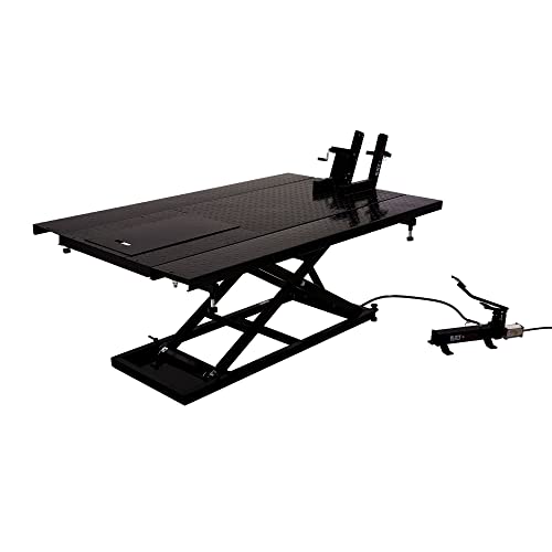 Black Widow Extra-Wide Air or Hydraulic Motorcycle ATV Lift Table 1,500 lb. Capacity Diamond Plate Surface with 32" Maximum Lift Height - Image 1