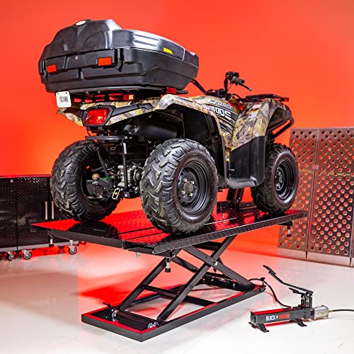 Black Widow Extra-Wide Air or Hydraulic Motorcycle ATV Lift Table 1,500 lb. Capacity Diamond Plate Surface with 32" Maximum Lift Height - Image 2