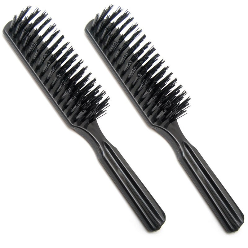 LUXXII Pack 2 75 Pocket Plastic Handle Nylon Bristles Brushes Hair Comb Designed for All Hair Types Black