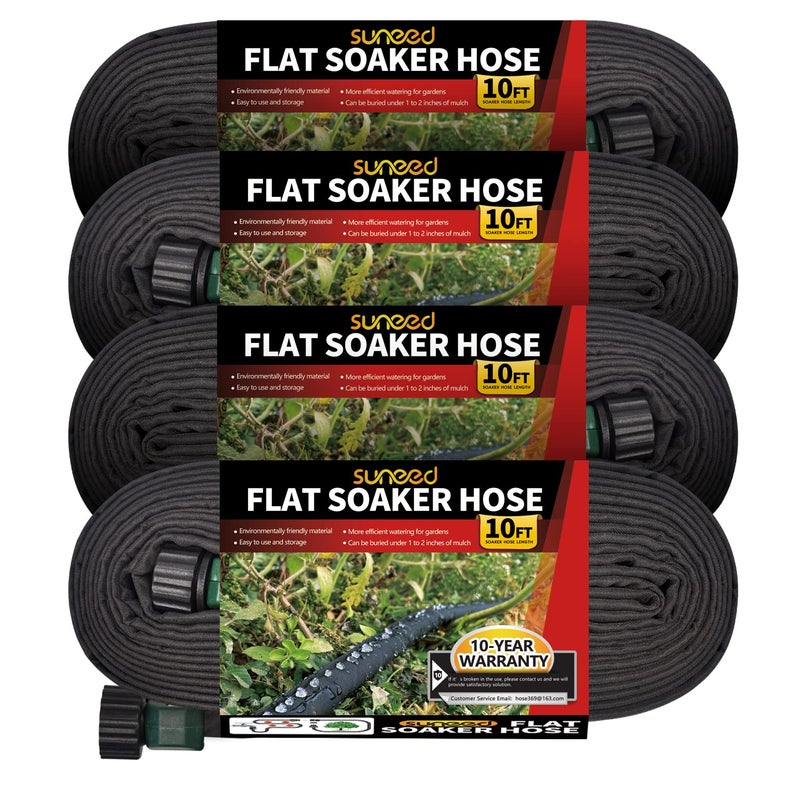 Suneed 4 Pack Flat Soaker Hose 10FT for Garden BedsShort Soaker Hose for Efficient Effective Watering of Plants Short Irrigation Drip Hose Easy to Install 10FT 4Pack - Image 2