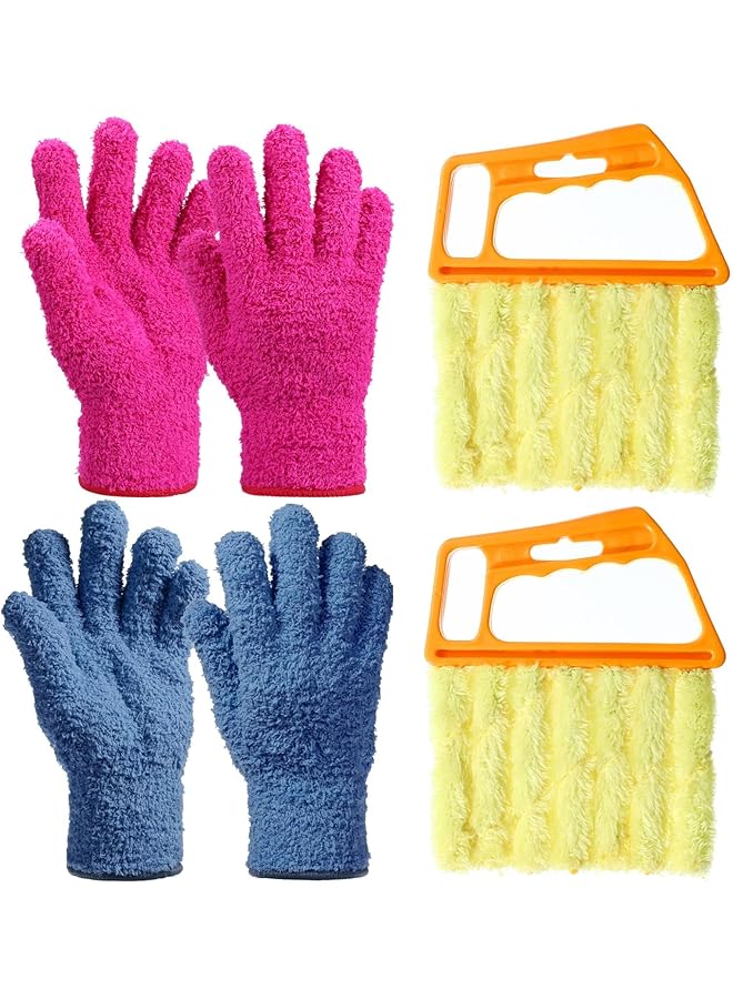 erorex 4 Pcs Blinds Cleaner Tool, 2 Pcs 7 Finger Window Venetian Dusting Cleaner Brush and 2 Pairs Cleaning Gloves for Air Conditioner Dirt House Plant Car Corner Shutter - Image 1