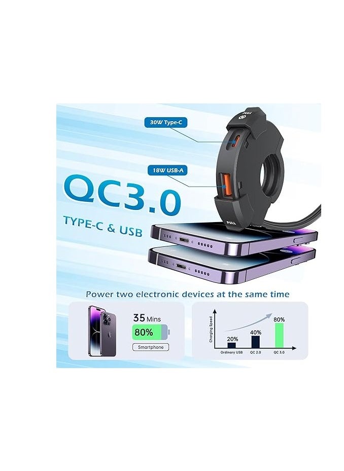 ماركة غير محددة شاحن usb  من نوع C  للدرجات النارية مقاوم للماء الى منفذ شاحن usb  مزدوج للهاتف شاحن دراجة نارية SAE إلى USB محول سيارة مزدوج سريع  شاحن دراجة ناريه محول دراجه ناريه شاحن يو اس بي  - Image 4