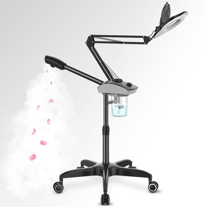 TASALON TASALON Professional Facial Steamer with 5X Magnifying Lamp 2in1 Esthetician Steamer on Wheels with Ozone and Hot Mist Ionic Facial Steamer for Facial Deep Cleaning and Moisturize 