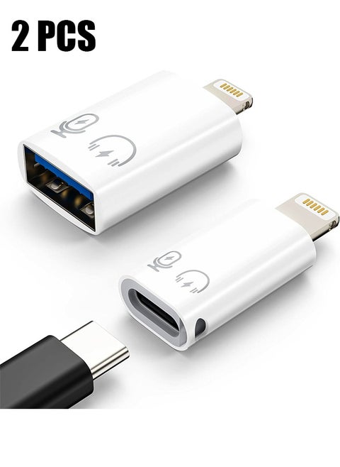2 Pack Lightning to USB C Adapter, USB C/USB 3.0 Female to Lightning Male OTG Adapter for iPhone/iPad, Support Connect Card Reader, U Disk, USB Flash Drive, Keyboard, Mouse and More
