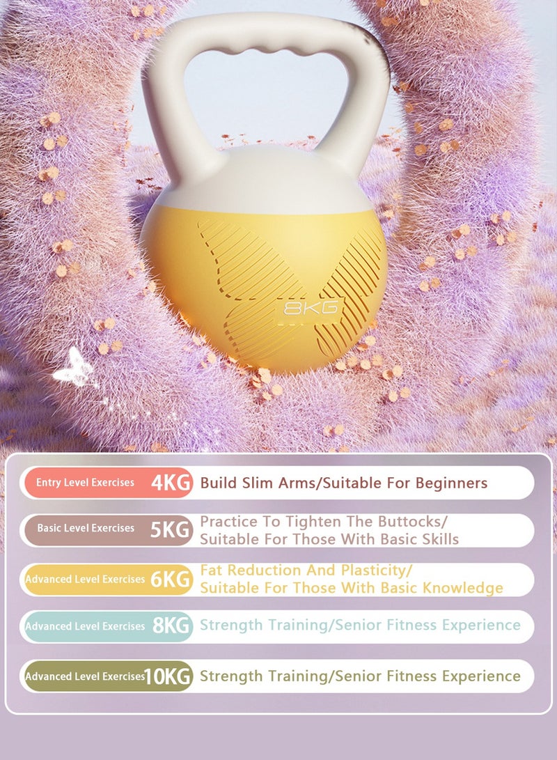 شويوين جرس كيتل بيل 6 كجم مصنوع من مادة البولي فينيل كلوريد، هيكل ناعم، لتشكيل الجسم، تدريب القوة والسلامة والوقاية من الإصابات، مناسب للصالة الرياضية المنزلية والمكتبية، باللون الأصفر - Image 4