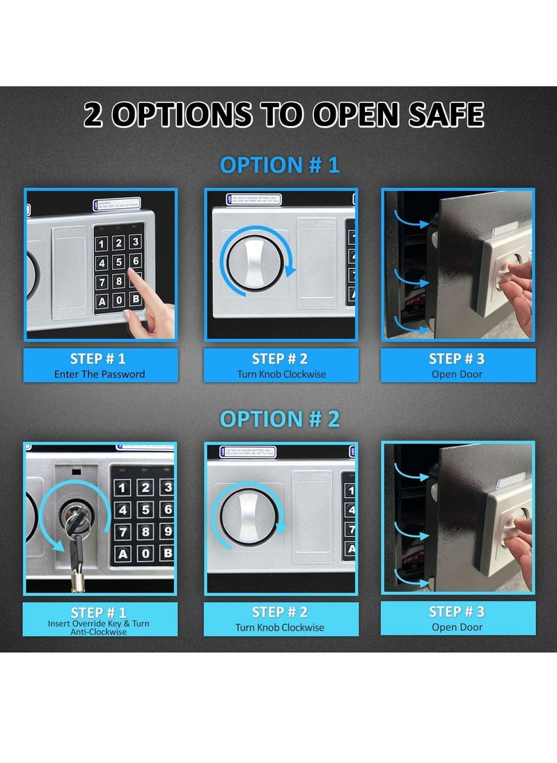 A4 Documents Size Safe Box with Digital Keypad and Key Lock, Security Locker Protect Cash Jewelry Passports for Home Office (Size 25x35x25cm) Black