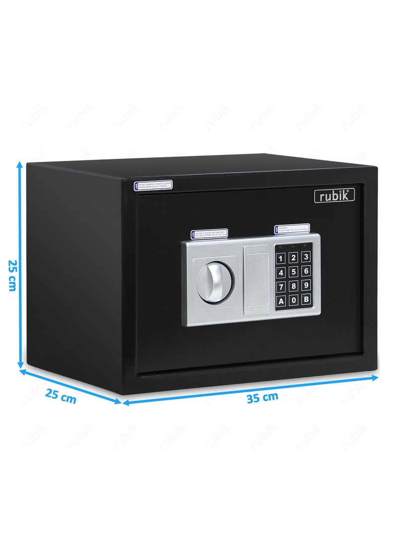 Rubik A4 Documents Size Safe Box with Digital Keypad and Key Lock, Security Locker Protect Cash Jewelry Passports for Home Office (Size 25x35x25cm) Black  - Image 3
