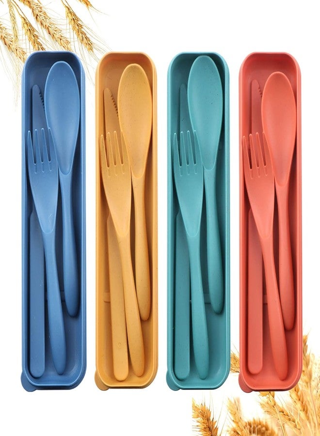 KINJAL MAX 1 Sets (4 PCS) Reusable Utensils Set with Case, Travel Utensils with Case,Reusable Utensils for Lunch Box Accessories for Adults,Portable Cutlery Lunch Utensils Set | Multicolor - Image 1
