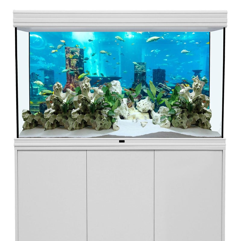 AWERT Undersea Theme Aquarium Background Colorful Coral Tropical Fish Ruins Underwater World Fish Tank Background 48x24 inches Vinyl - Image 2