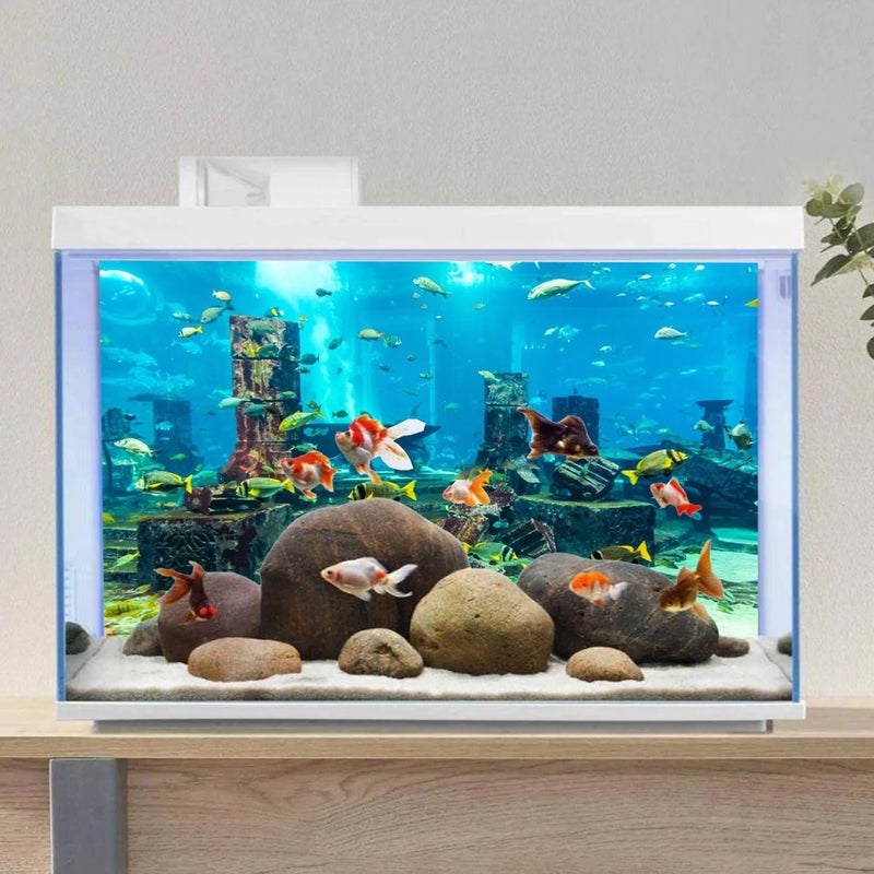 AWERT Undersea Theme Aquarium Background Colorful Coral Tropical Fish Ruins Underwater World Fish Tank Background 48x24 inches Vinyl - Image 4