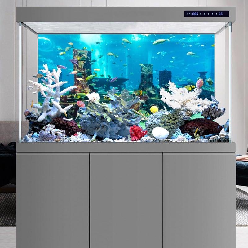 AWERT Undersea Theme Aquarium Background Colorful Coral Tropical Fish Ruins Underwater World Fish Tank Background 48x24 inches Vinyl - Image 5