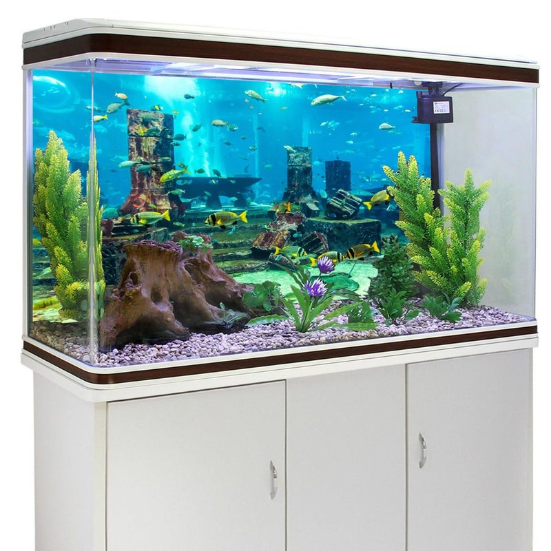 AWERT Undersea Theme Aquarium Background Colorful Coral Tropical Fish Ruins Underwater World Fish Tank Background 48x24 inches Vinyl - Image 3