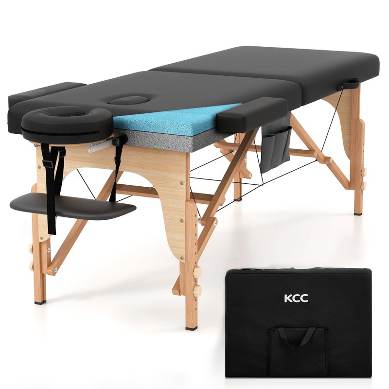 KCC Memory Foam Massage Table Premium Portable Foldable Massage Bed Height Adjustable 84 Inches Long 28 Inchs Wide Home Salon Spa Bed Tattoo Table with Accessories Carrying Case Easy Set Up