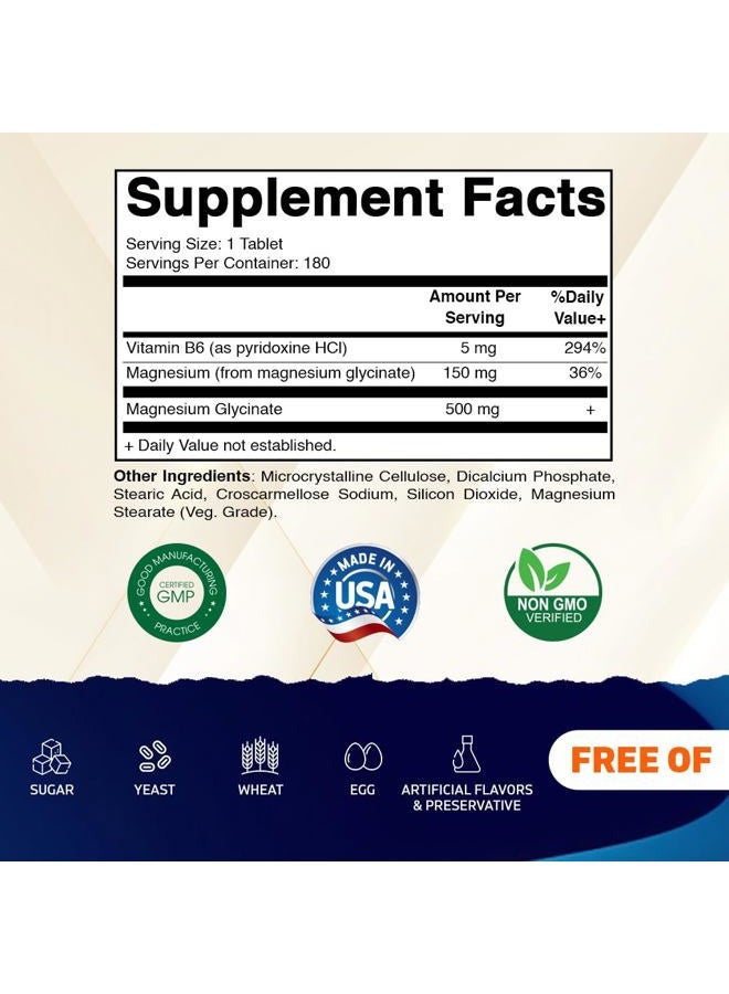 Vitamatic مغنيسيوم جليسينات 500 ملغ لكل قرص - 180 قرص نباتي (غير مغطى) - مضاف فيتامين ب6 لامتصاص أقصى - يدعم صحة العضلات والمفاصل والقلب* 2 عبوات - Image 2