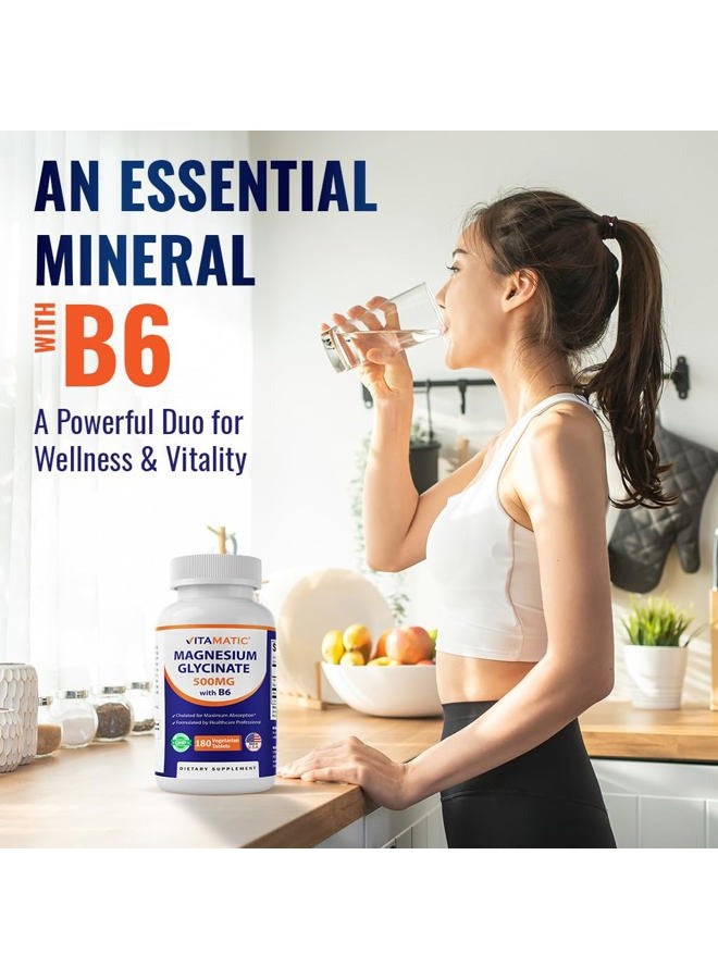 Vitamatic مغنيسيوم جليسينات 500 ملغ لكل قرص - 180 قرص نباتي (غير مغطى) - مضاف فيتامين ب6 لامتصاص أقصى - يدعم صحة العضلات والمفاصل والقلب* 2 عبوات - Image 5
