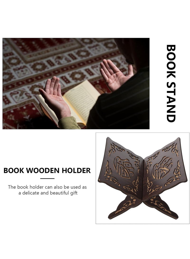 Book Holder, Book Stand with Wood Carving Pattern, Bookcase for Home, Office (Black)  - Image 2