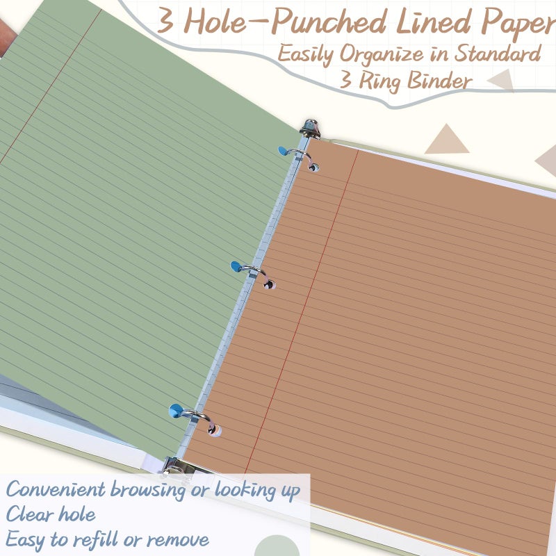 gisgfim 100 Sheets Loose Leaf Binder Paper, 8" x 10.5" Colored College Ruled Paper, 3 Hole Punched Lined Refill Inserts Thicken for 3-Ring Binders Notebooks Planner Writing School Office (Boho) - Image 4