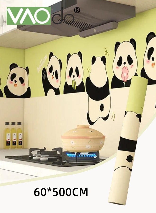 VAOdo Cartoon Panda Wall Sticker, Peel and Stick Self-adhesive Wallpaper, Home Wall Decoration PVC Sticker, Waterpoof Removable Kitchen Wallpaper, for Desk Kitchen Playroom Bedroom Classroom and Kindergarten 500*60CM - Image 1
