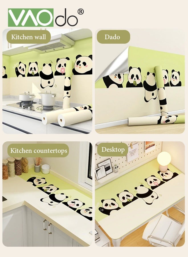 VAOdo Cartoon Panda Wall Sticker, Peel and Stick Self-adhesive Wallpaper, Home Wall Decoration PVC Sticker, Waterpoof Removable Kitchen Wallpaper, for Desk Kitchen Playroom Bedroom Classroom and Kindergarten 500*60CM - Image 3