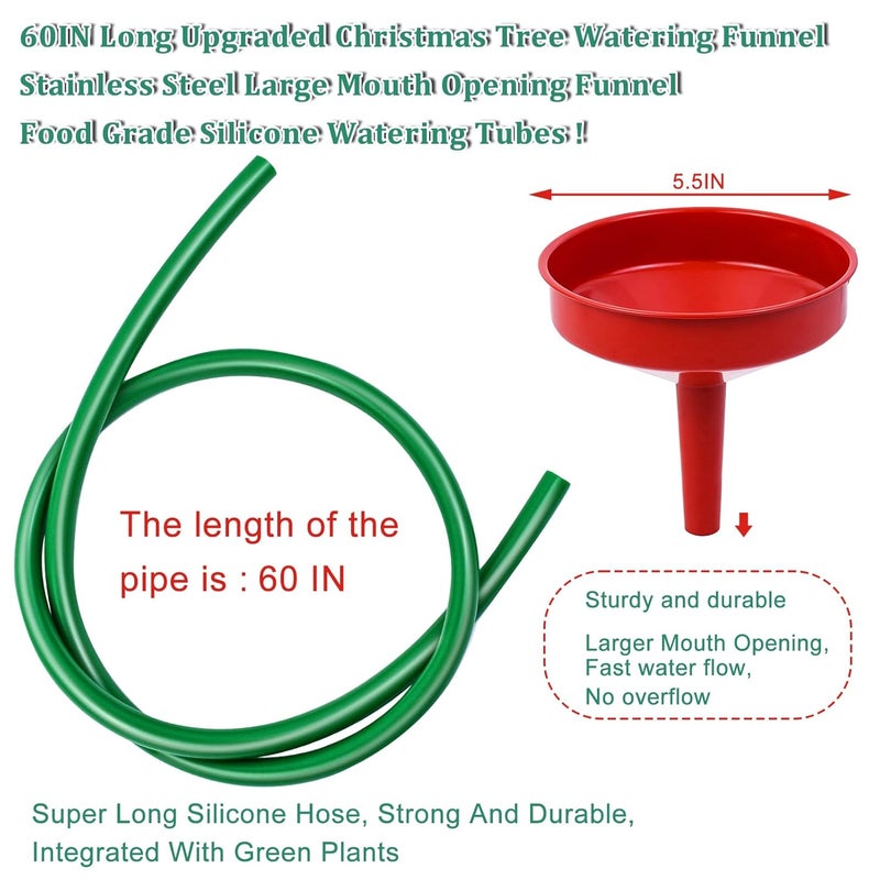 Emsiok 1 Set Christmas Tree Watering Funnel, Wide Spout Christmas Tree Funnel Watering System with 59Inch Green Long Hose Xmas Tree Watering Device Plant Watering Tool for Indoor Outdoor Plants - Image 2