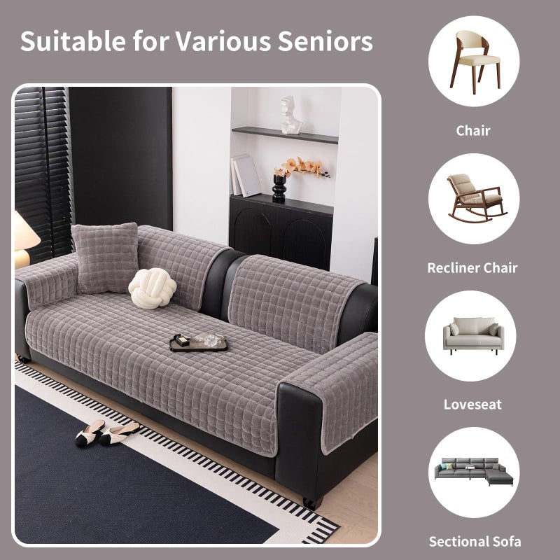 MDSASFD Velvet Couch Cover, Washable Sectional Sofa Cover, Anti Slip Sofa Slipcovers for 3 Cushion Couch Sofa L Shaped Recliner, Furniture Protector Covers for Pets Kids(Dark Grey, Only 1 PCS) - Image 5