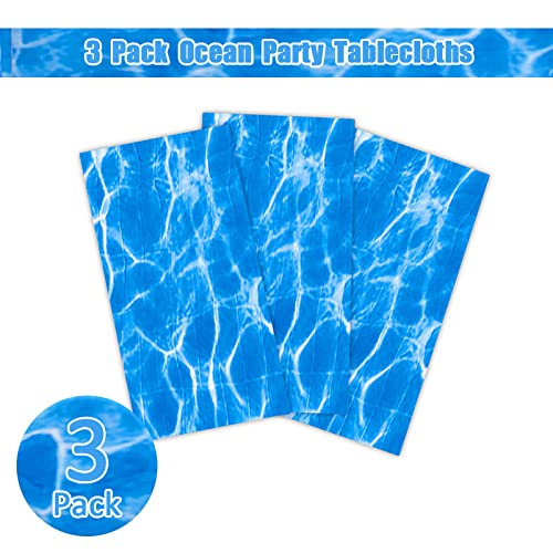 Kesfey 3 Packs Ocean Wave Tablecloths 54 x 108 Inch Water Print Table Cover Splashproof Plastic Ocean Party Table Cloths with Sea Backdrop for Beach Birthday Party Decoration Shower Supplies - Image 3