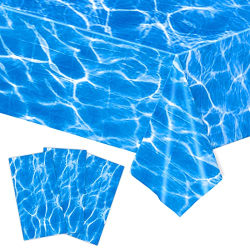 Kesfey 3 Packs Ocean Wave Tablecloths 54 x 108 Inch Water Print Table Cover Splashproof Plastic Ocean Party Table Cloths with Sea Backdrop for Beach Birthday Party Decoration Shower Supplies - Image 1
