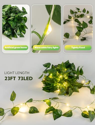 woohaha Solar Vine with Fairy Lights,23ft 73LED Ivy String Light for Christmas Decorations,Leaf Light for Bedroom, Room, Wall, Garden, Party, Wedding Decor (Warm White) - Image 4