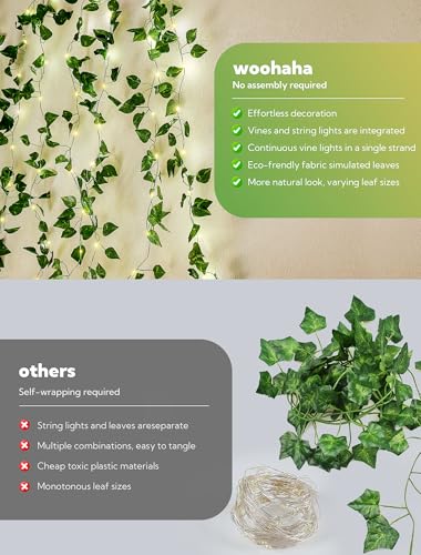 woohaha Solar Vine with Fairy Lights,23ft 73LED Ivy String Light for Christmas Decorations,Leaf Light for Bedroom, Room, Wall, Garden, Party, Wedding Decor (Warm White) - Image 5