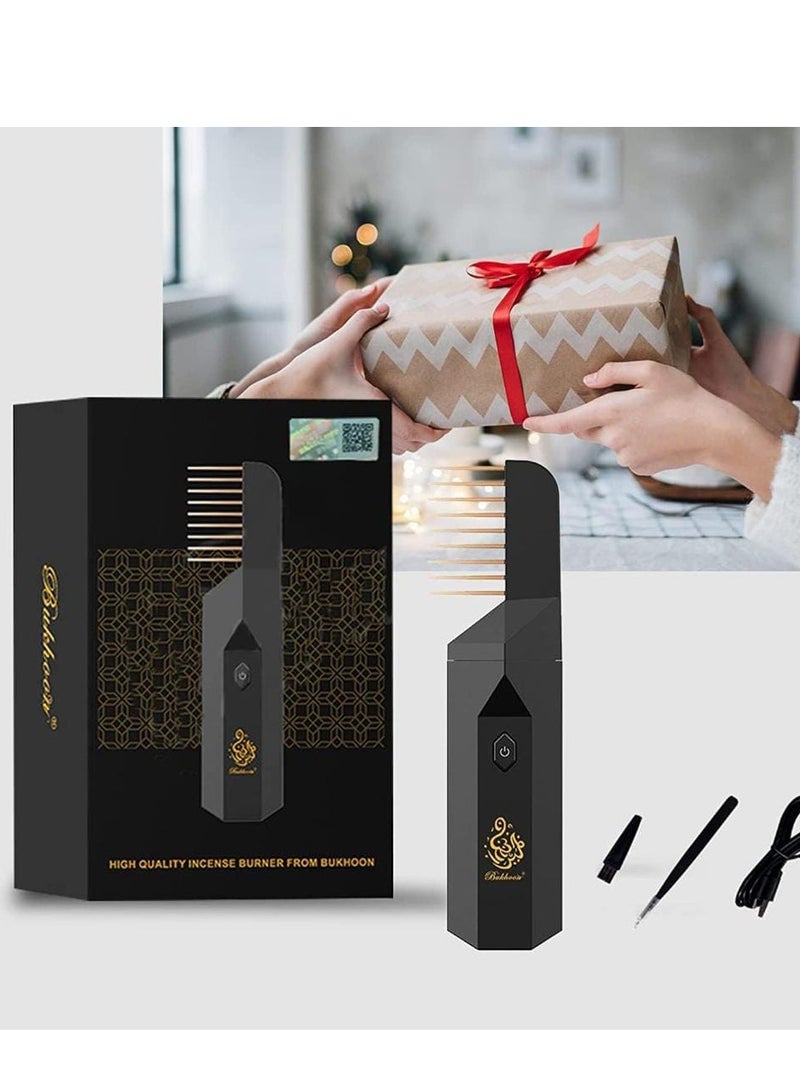 عود بخوان 2023 تصميم جديد USB قابلة للشحن الشعر الكهربائية البخور الفاخرة المبخرة السوداء  - Image 4