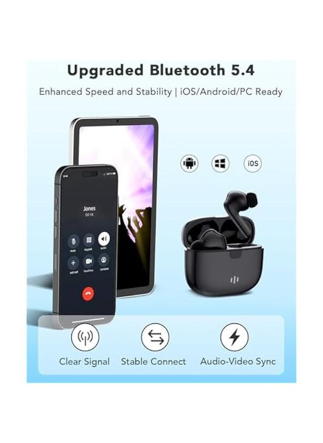 Generic - Bluetooth Earphones Active Noise Cancelling True Wireless Earbuds Bluetooth 5.4 in-Ear Headphones, Immersive Sound, Light-Weight TWS Earphone for Sports, Compatible with iPhone Android Phone, Black - Image 1