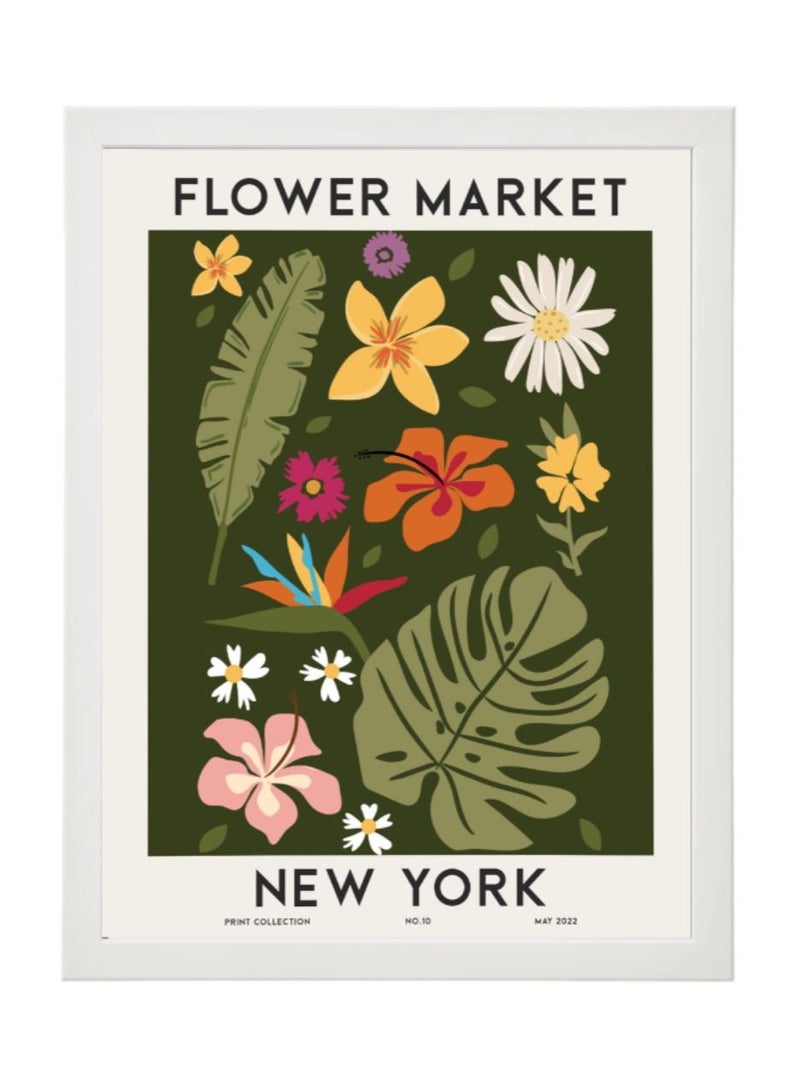 Boomah Accessories Flower Market New York Colorful Botanical Art Poster with Frame 30x40cm 
