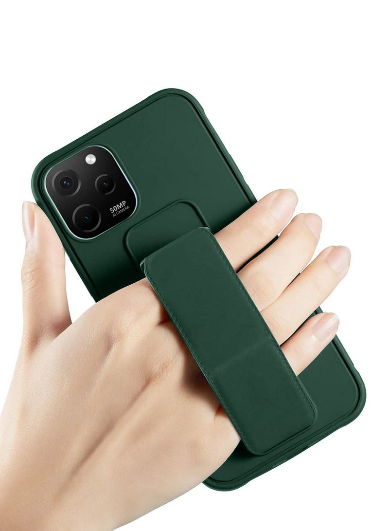 Wtech PU Leather Hand Strap Grip Holder Stand Phone Case Cover For Huawei Nova Y61 Dark Green - Image 2