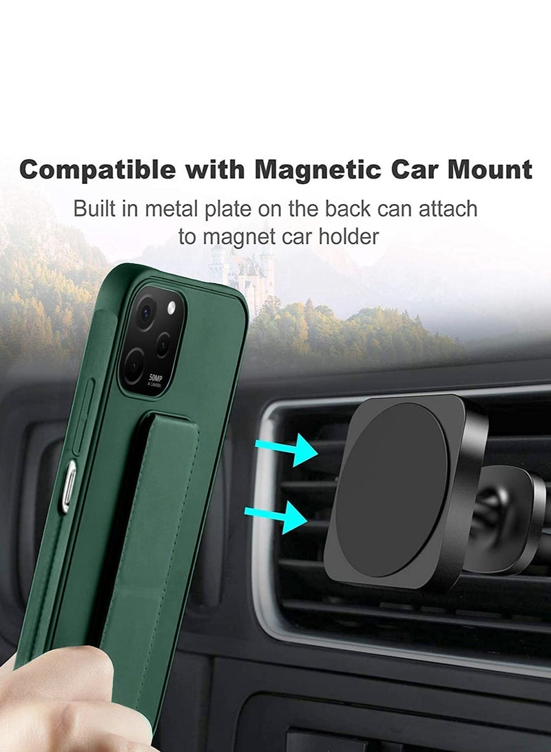 Wtech PU Leather Hand Strap Grip Holder Stand Phone Case Cover For Huawei Nova Y61 Dark Green - Image 3
