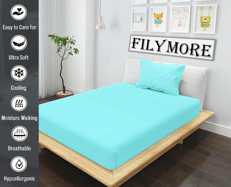 Filymore Aqua Solid bedsheet for Single Bed 240 Tc Microfiber Plain Solid Single Color Bedsheet for Single Size Bed with 1 Pillow Cover (Size :90X60 inchs) (Aqua) - Image 2