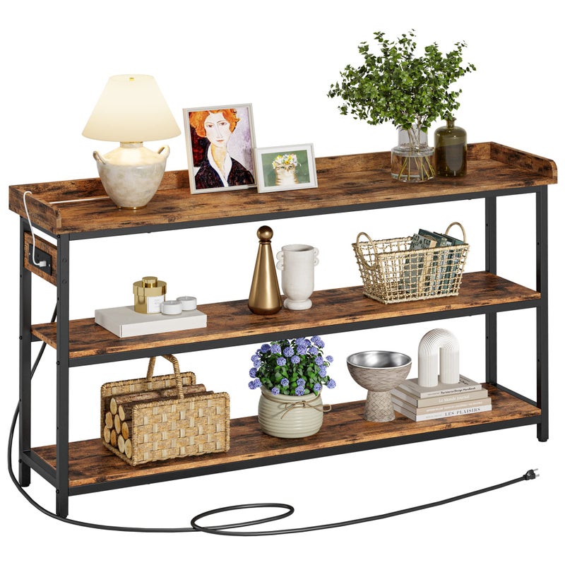 IRONCK Console Table Sofa Table with Power Outlet Farmhouse Hallway Table for Entryway Living Room Height Adjustable Easy Assembly Rustic Brown55
