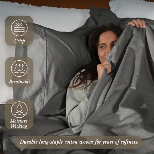 Threadmill Luxury 100% Cotton King Sheets - 800 Thread Count Jacquard Celine Dark Grey, Better Than Egyptian Cotton,4 Pc Striped Bed Set, Damask Sheets, Fits 16'' Deep Pocket - Image 3