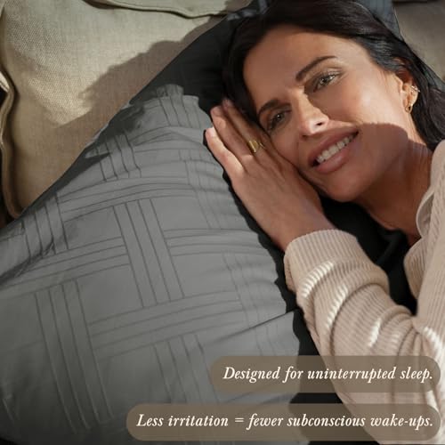 Threadmill Luxury 100% Cotton King Sheets - 800 Thread Count Jacquard Celine Dark Grey, Better Than Egyptian Cotton,4 Pc Striped Bed Set, Damask Sheets, Fits 16'' Deep Pocket - Image 5