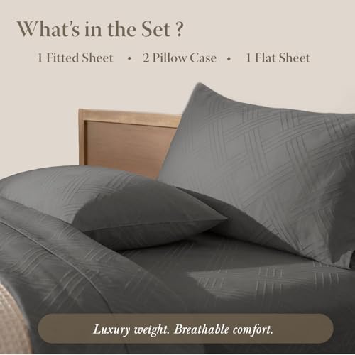 Threadmill Luxury 100% Cotton King Sheets - 800 Thread Count Jacquard Celine Dark Grey, Better Than Egyptian Cotton,4 Pc Striped Bed Set, Damask Sheets, Fits 16'' Deep Pocket - Image 4