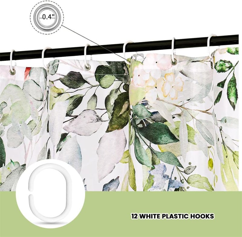 YARDHOBI Shower Curtain, Sage Green Eucalyptus Shower Curtain, Watercolor Plant Leaves with Floral Bathroom Decor Waterproof Fabric Shower Curtain Set with 12 Hooks, Waterproof Plant Shower Curtain, 72x72 Inch - Image 5
