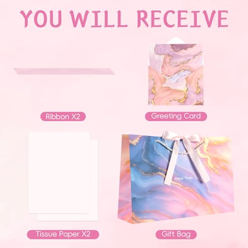 JMANNI Gift Bags Mothers Day Gift Bags with Ribbon Portable Paper Gift Bag Marble Pattern for Any Occasion Including Valentines Day Baby Shower Birthday Party Wedding Mothers DayLP11DLS02L - Image 3