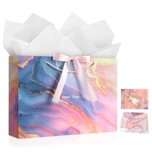 JMANNI Gift Bags Mothers Day Gift Bags with Ribbon Portable Paper Gift Bag Marble Pattern for Any Occasion Including Valentines Day Baby Shower Birthday Party Wedding Mothers DayLP11DLS02L - Image 1