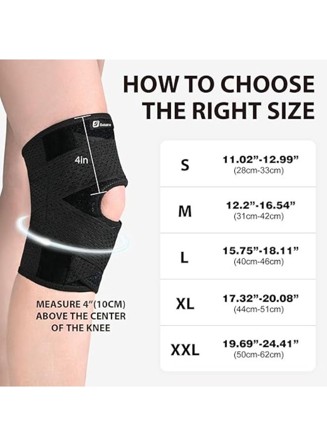 دعامة الركبة مع مثبتات جانبية - ضمادة ضاغطة قابلة للتعديل للركبة لعلاج تمزق الغضروف المفصلي، ودعم الرباط الصليبي الأمامي والرباط الجانبي الإنسي، وتخفيف آلام المفاصل والتهاب المفاصل - كم تثبيت للركبة قابل للتهوية للرياضة والجري والتمارين الرياضية والاستخدام اليومي - أسود (XX-Large) للرجال والنساء - Image 5