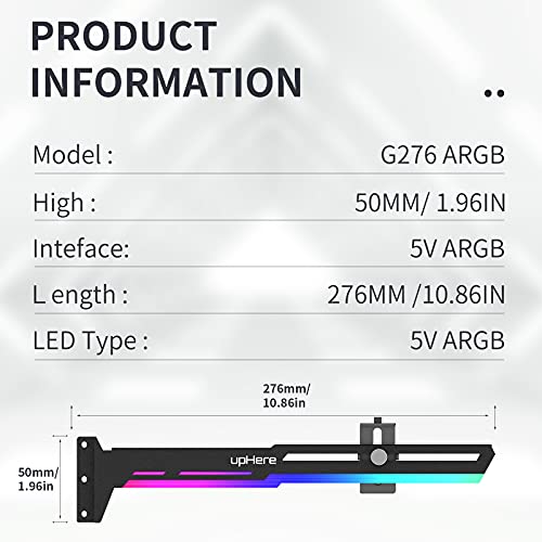 upHere 5V 3PIN Addressable RGB Graphics Card GPU Brace Support Video Card Sag Holder,Built-in 5V ARGB Strip,Adjustable Length and Height Support,G276ARGB - Image 5