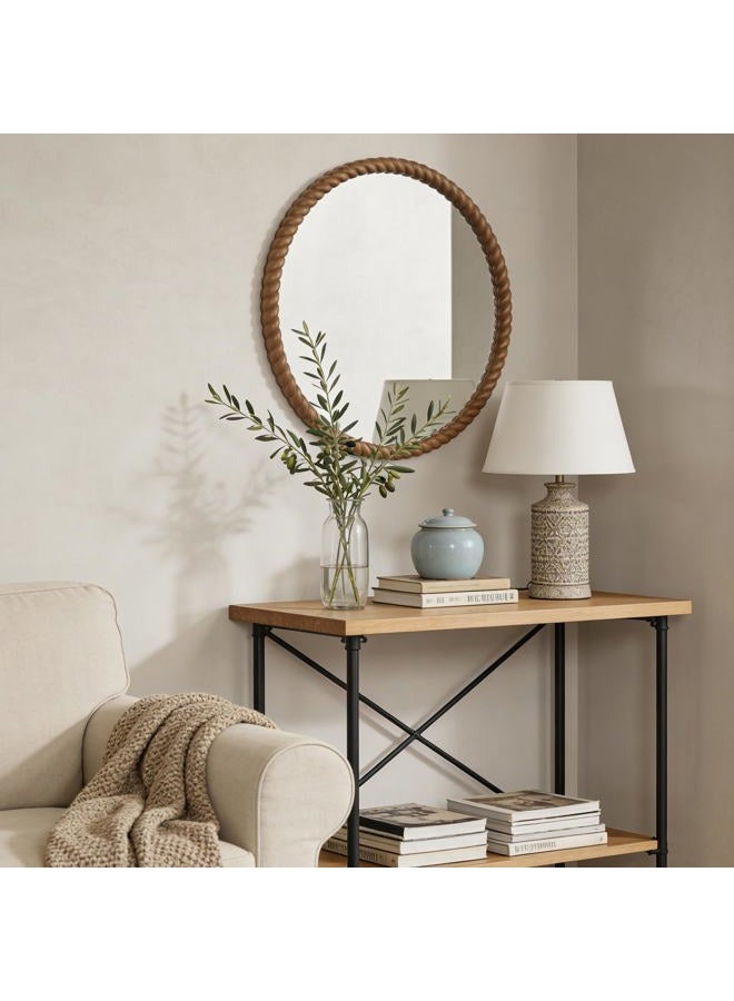 WallBeyond Round Mirror with Rope-Textured Wooden Frame, Decor for Living Room, Bedroom, Entryway, Indoor or Outdoor Use，Natural，30 Inch - Image 2