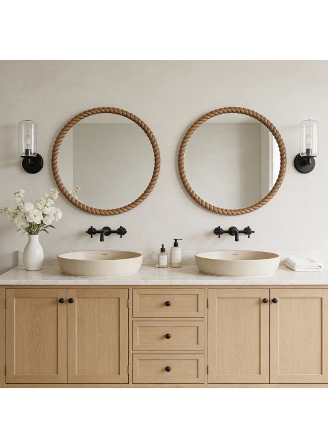 WallBeyond Round Mirror with Rope-Textured Wooden Frame, Decor for Living Room, Bedroom, Entryway, Indoor or Outdoor Use，Natural，30 Inch - Image 4