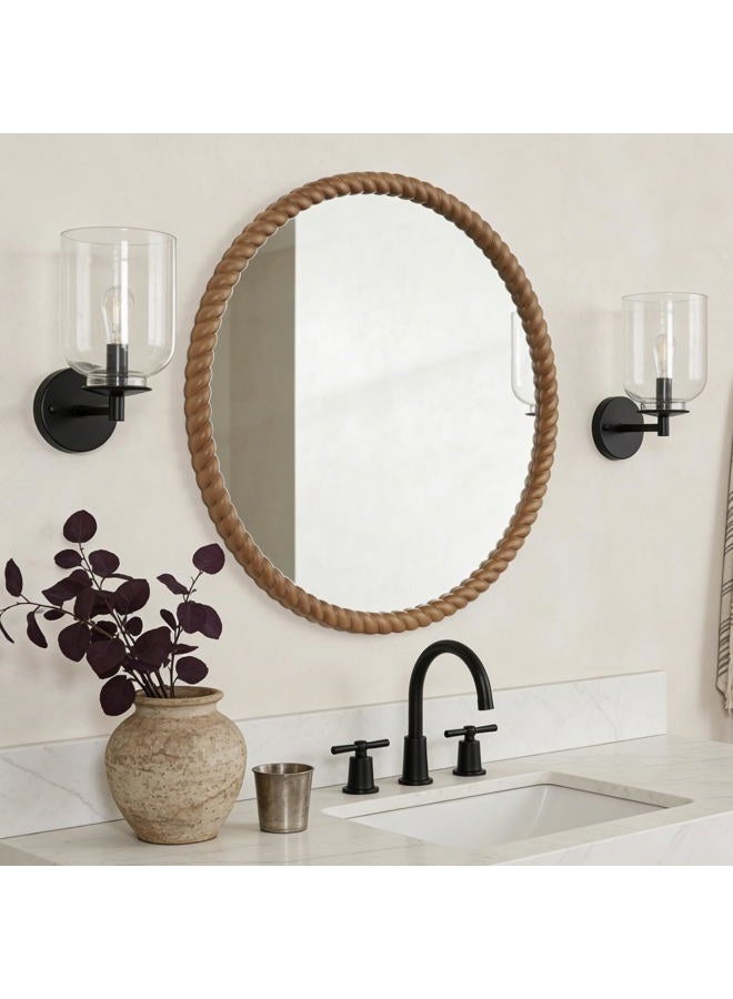 WallBeyond Round Mirror with Rope-Textured Wooden Frame, Decor for Living Room, Bedroom, Entryway, Indoor or Outdoor Use，Natural，30 Inch - Image 1