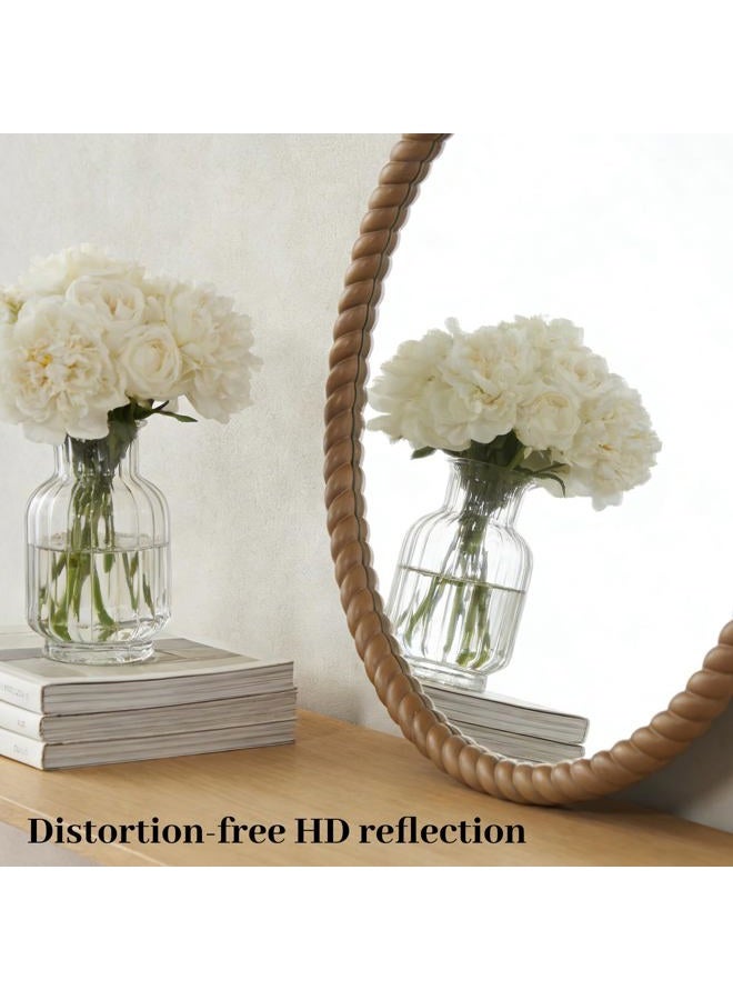 WallBeyond Round Mirror with Rope-Textured Wooden Frame, Decor for Living Room, Bedroom, Entryway, Indoor or Outdoor Use，Natural，30 Inch - Image 5